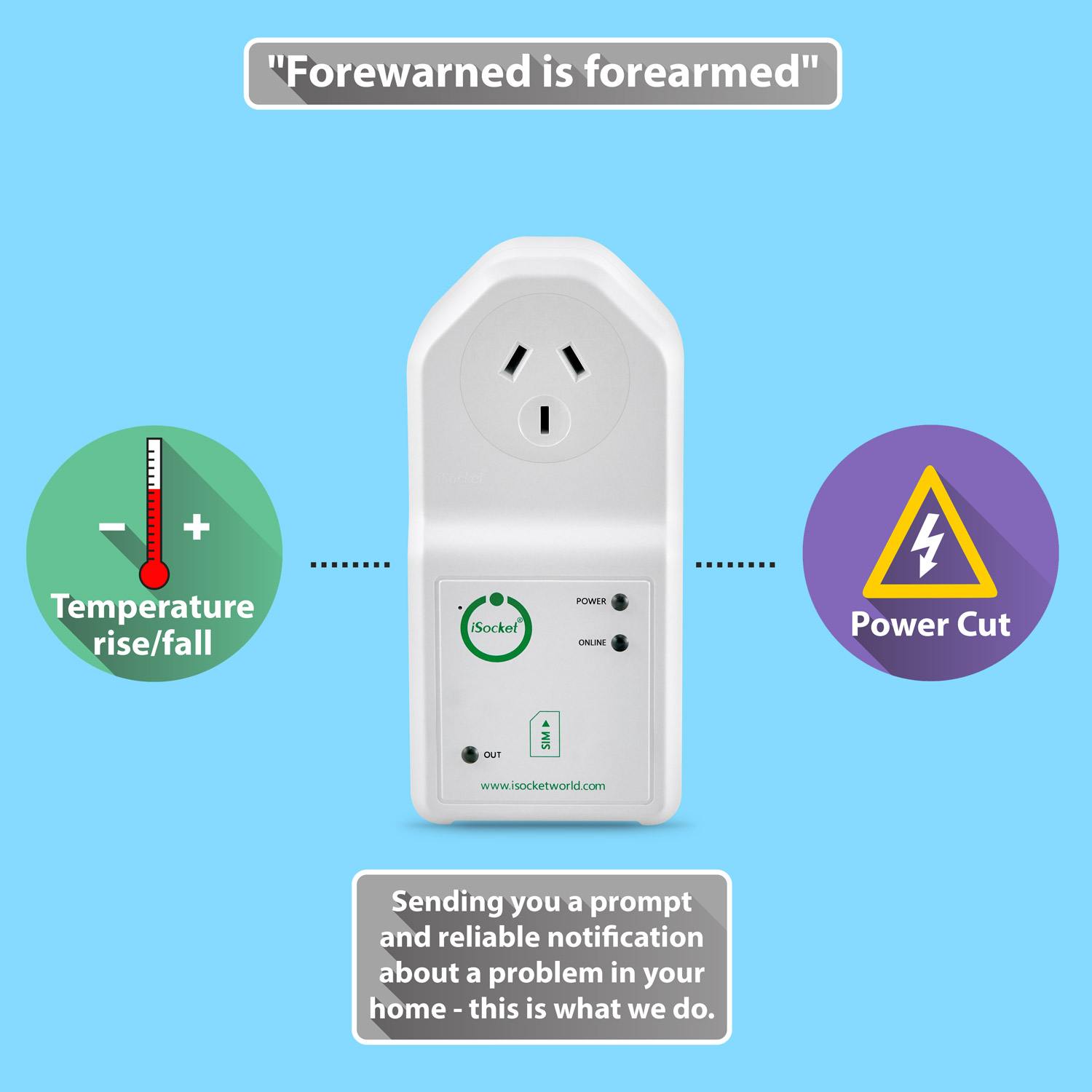 iSocket 3G Australia / New Zealand for power outage and temperature monitoring via mobile network