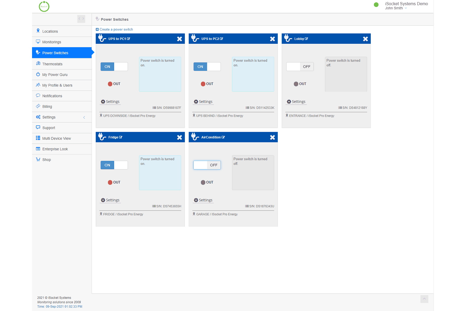 Remote power switches from iSocket - Web interface