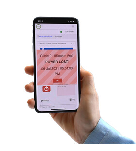 Power Lost! message on the mobile phone in the iSocket App (Swiss)
