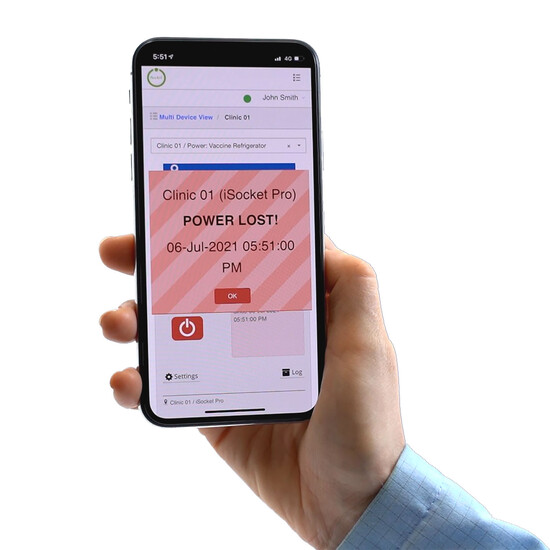 Power Lost message on the phone in the iSocket App (USA)